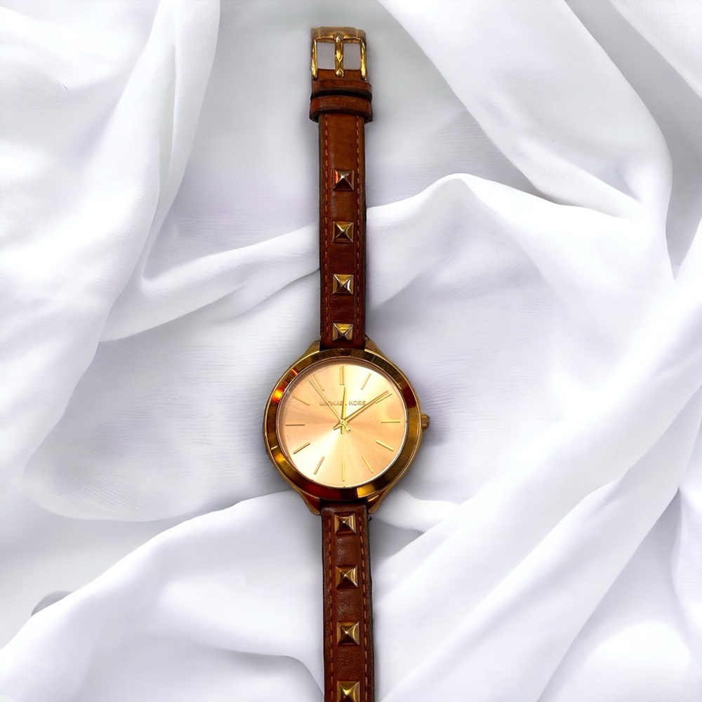 Vntg Michael Kors Leather Studded Wrap Bracelet